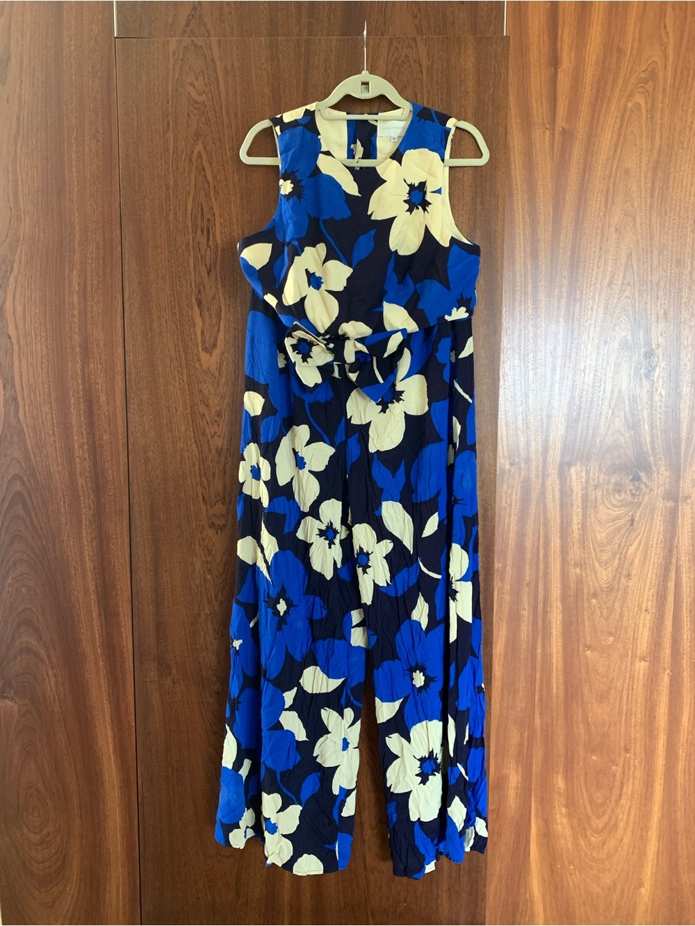 Corey Lynn Calter Navy Blue & Cream Floral Sleeveless Jumpsuit